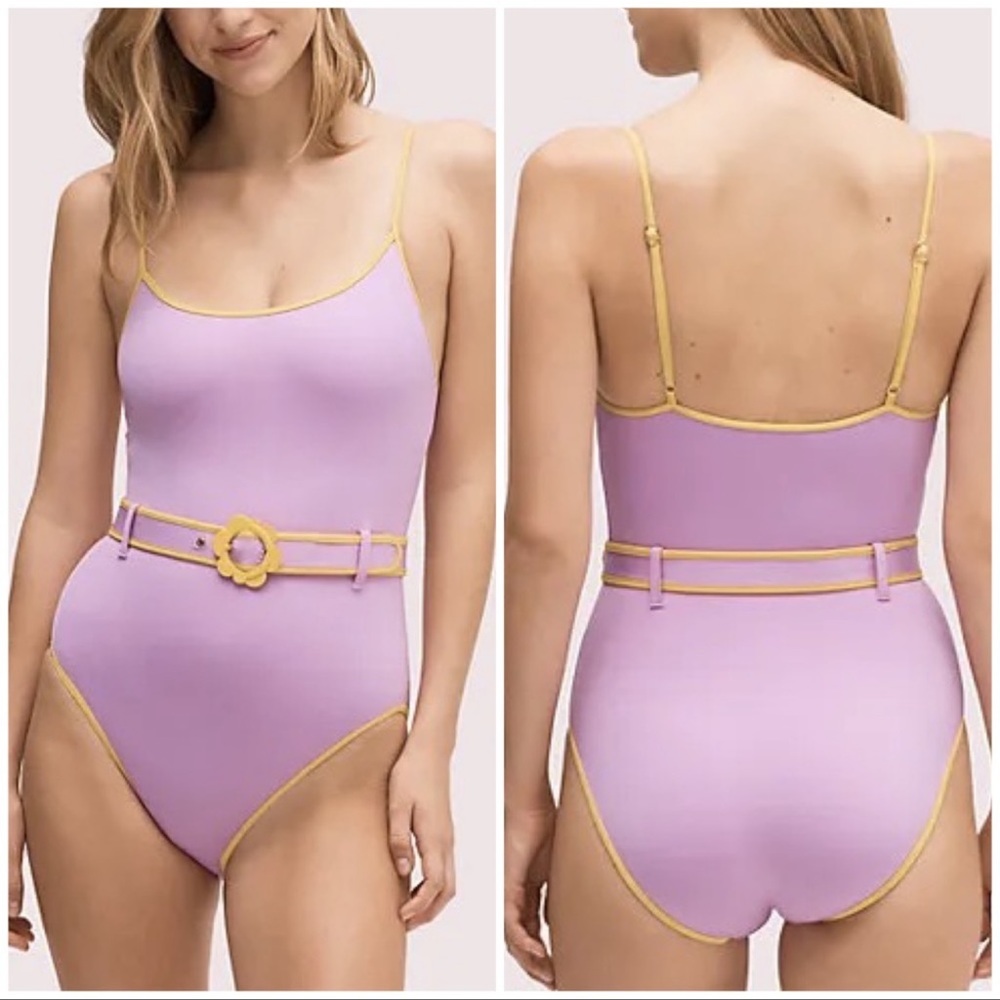 Kate Spade Daisy Buckle One Piece Belted swimsuit Tank Candied Lilac